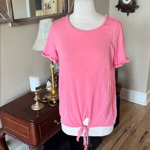 Comfy Relaxed fit Green Envy Summer Top Pink Coral Womens Small Tie Knot
